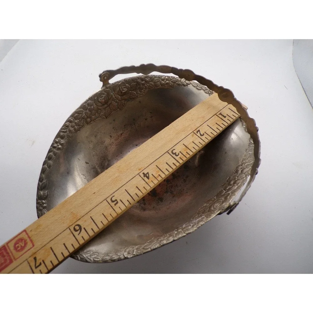 Vintage Ornate Silver‎ Plated Basket with Handle Floral Design Home Decor